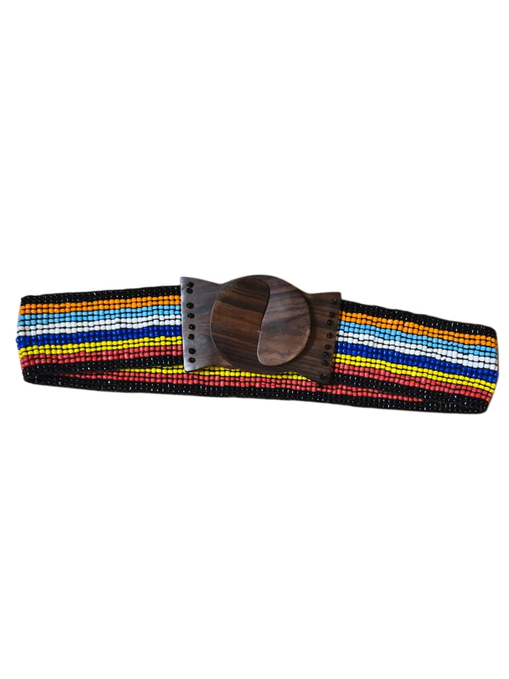 Y2k Beaded Multicolor Waist Belt with Wooden Buckle!